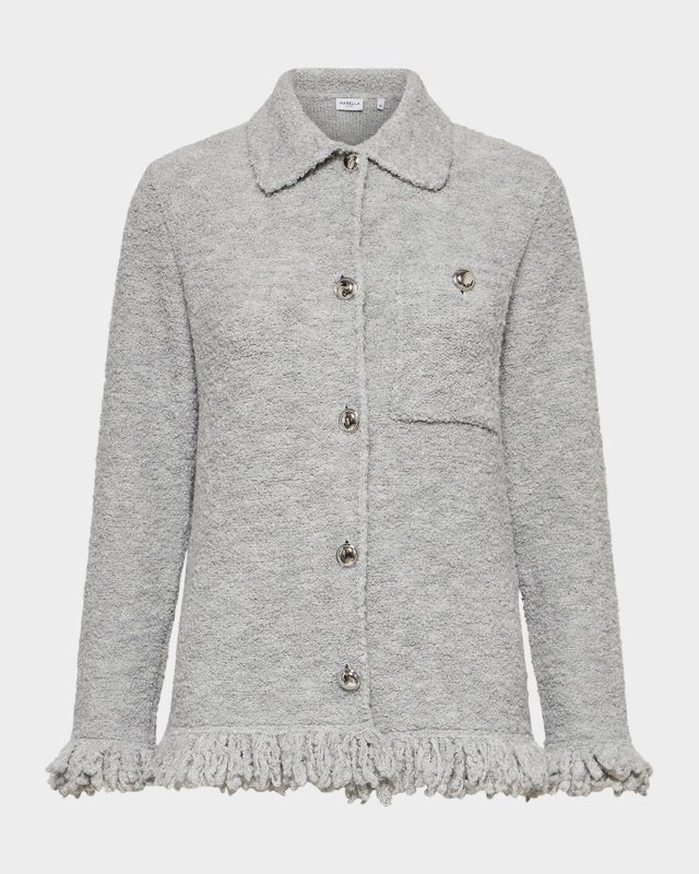 Finnici Fringe-Trim Boucle Knit Shirt Jacket